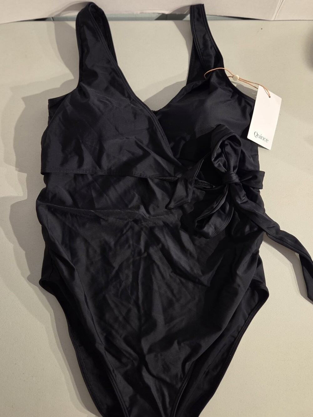 Quince Italian Maternity Wrap One-Piece Swimsuit Black Size Small NWT